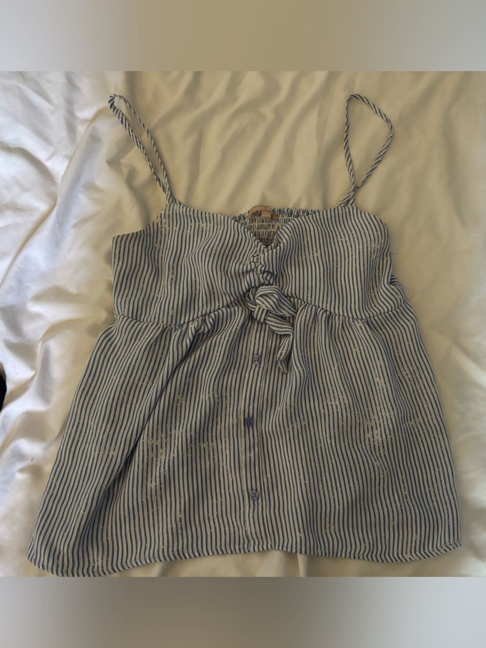 Love Tree Blue and White Striped Tie-Front Tank Top